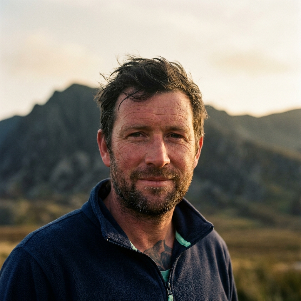 Rhys, 42, of Dinorwig, with Elidir Fawr in soft focus behind him.