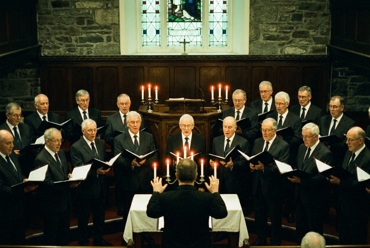 The Côr Meibion Dyffryn Peris choir singing at the carol service.
