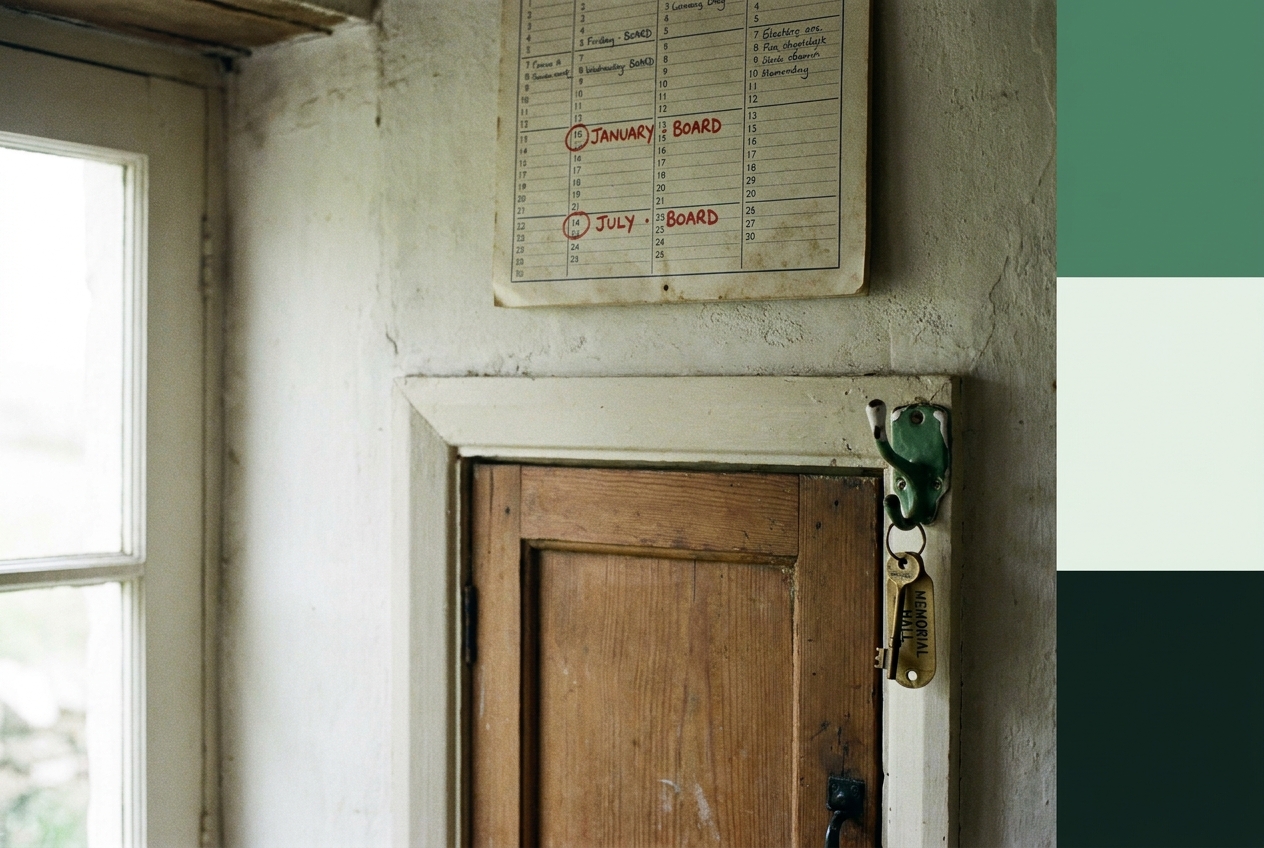 A small printed wall calendar in a Deiniolen kitchen with January and July dates circled in red.