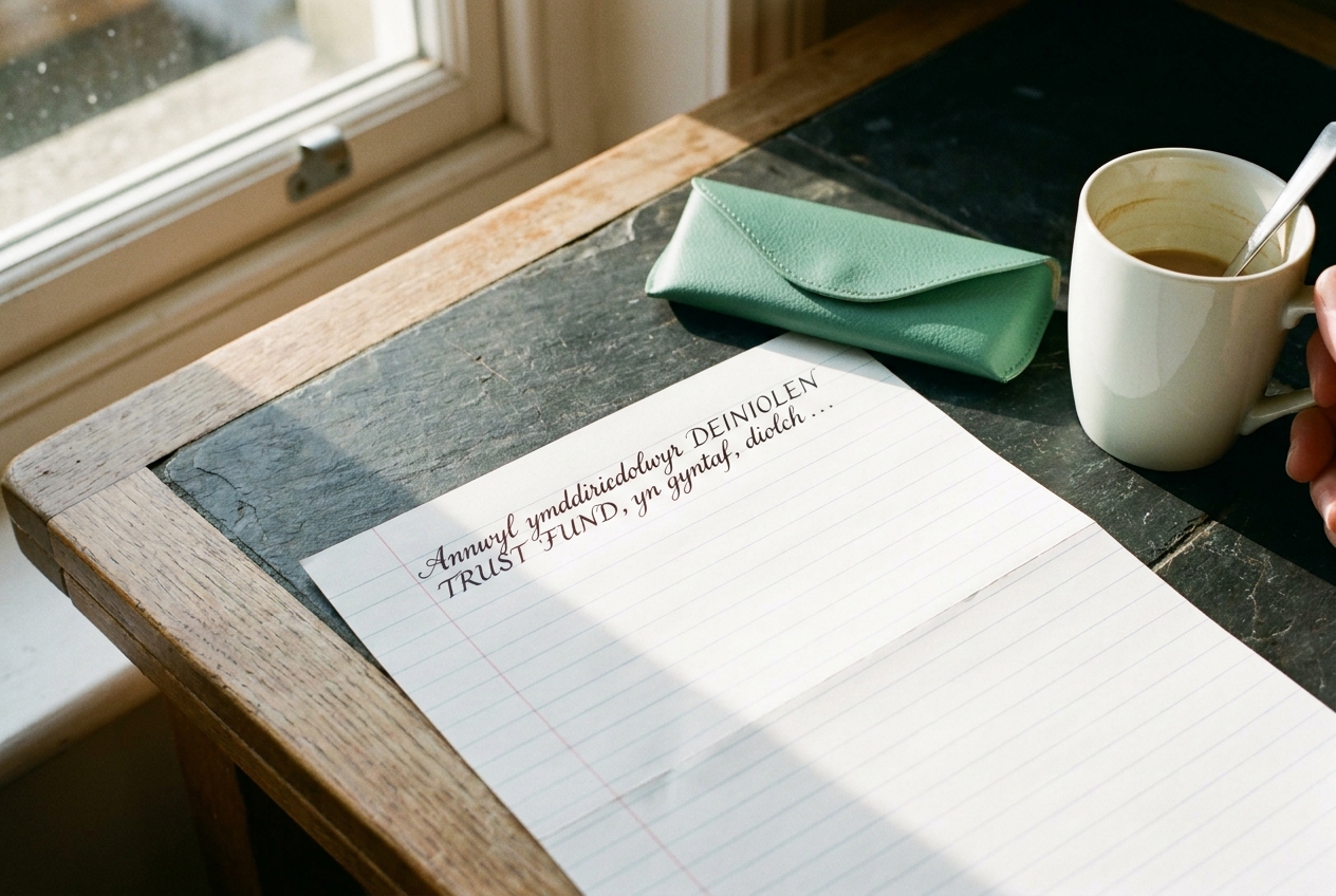 A handwritten letter to the Trust on lined paper