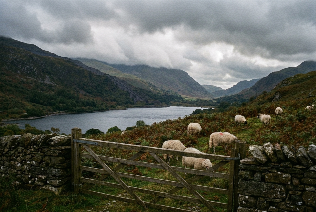 Llyn Padarn seen from the lower edge of Deiniolen.